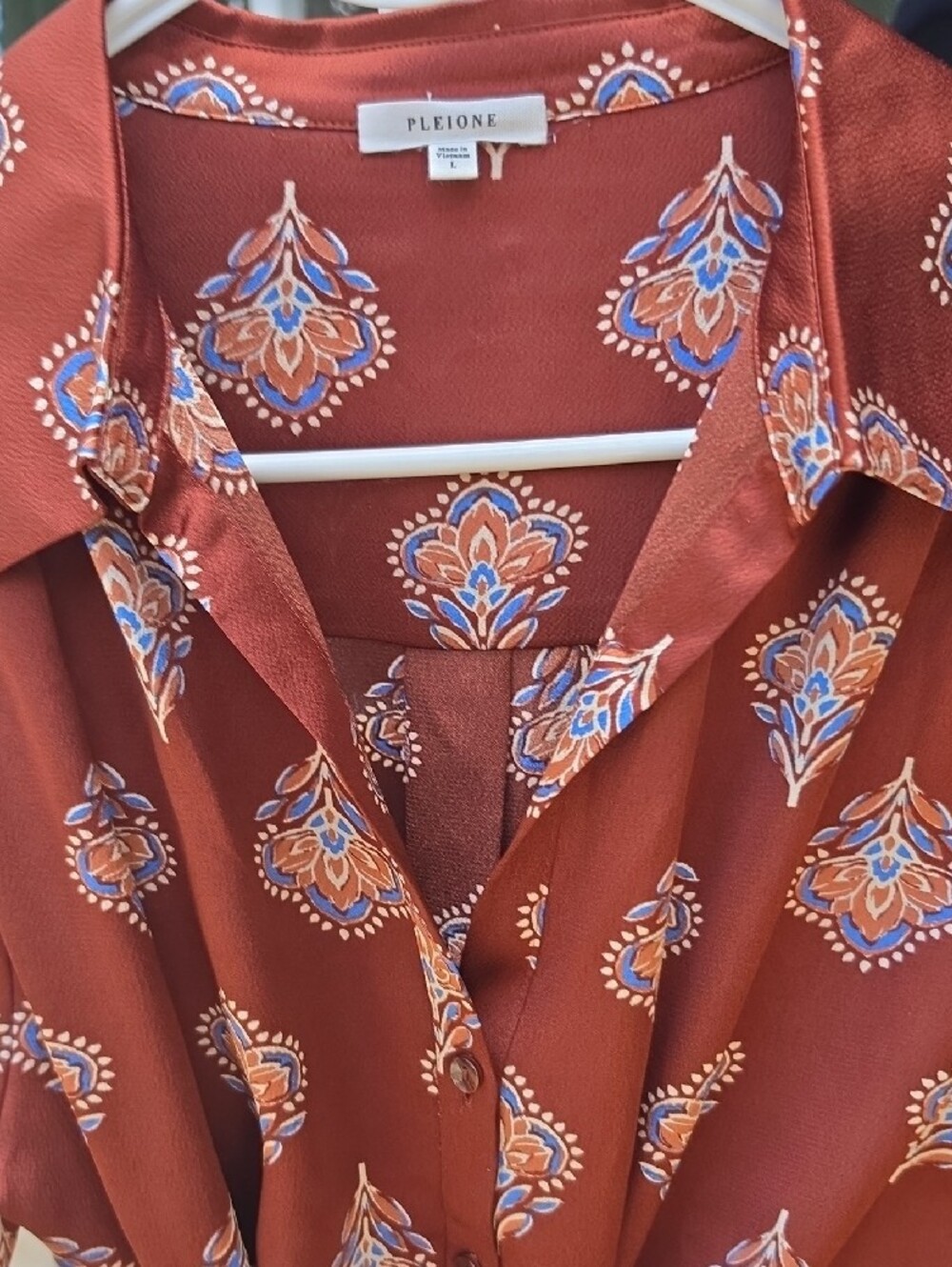 PLEIONE Rust Paisley-Pattern Button-Down Shirt